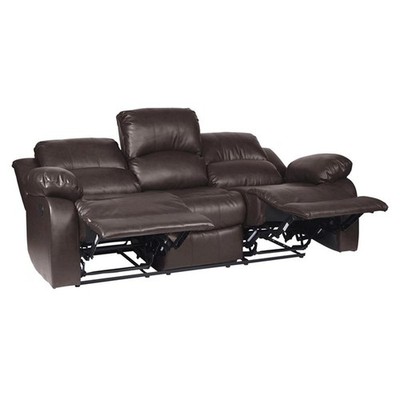 Pemberly Row 20'' Traditional Faux Leather Double Reclining Sofa in Brown