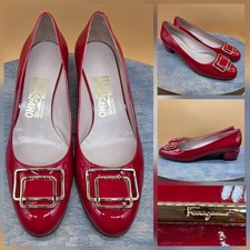 Salvatore Ferragamo Made in ITALY Red Patent Leather Gold Shoes Heels 5.5B