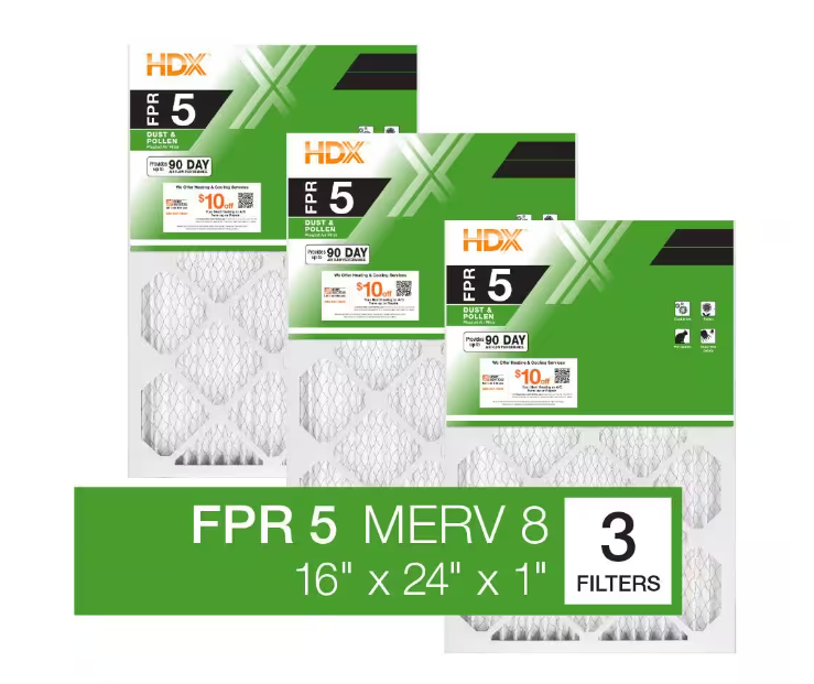 16 in. x 24 in. x 1 in. Standard Pleated Furnace Air Filter FPR 5, MERV 8 (3-Pac