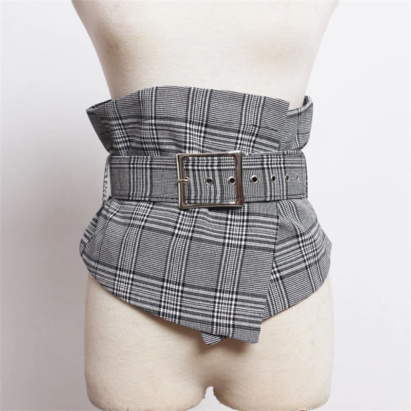 Cinturón corsé vintage a cuadros cintura ancha cincha cintura elástica para abrigo de vestir Foto 4 de 4
