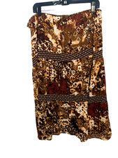 Sag Harbor Brown Tiered Midi Maxi Pull On Skirt Tie Dye Floral Boho Modest 14