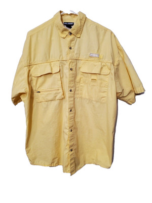 Reel Legends Men's Sz L Vented Fishing Button-Down Short Sleeve Shirt Yellow