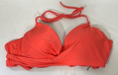 Carmen Marc Valvo Bikini Top XL Wrap Around Orange Padded Halter New
