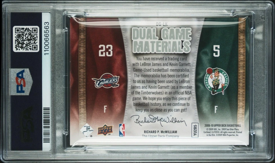 LeBron James PSA 7 Kevin Garnett 2009-10 Upper Deck Jersey Dual Game Worn DG-LK - Image 2 of 2