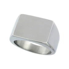 Surgical Steel rectangular Signet Ring Solid Back Flawless Finish 1/2" size 8-13