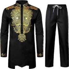 Men's African Clothing Suit Dashiki Shirt With Trouser Top Pants Set 2 Pieces