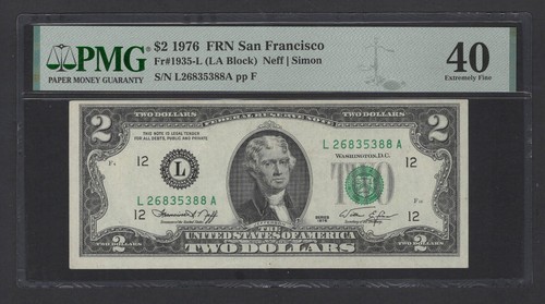 United States-Federal Reserve 2 Dollars 1976 Fr#1935-L (LA Block) Ext. Fine