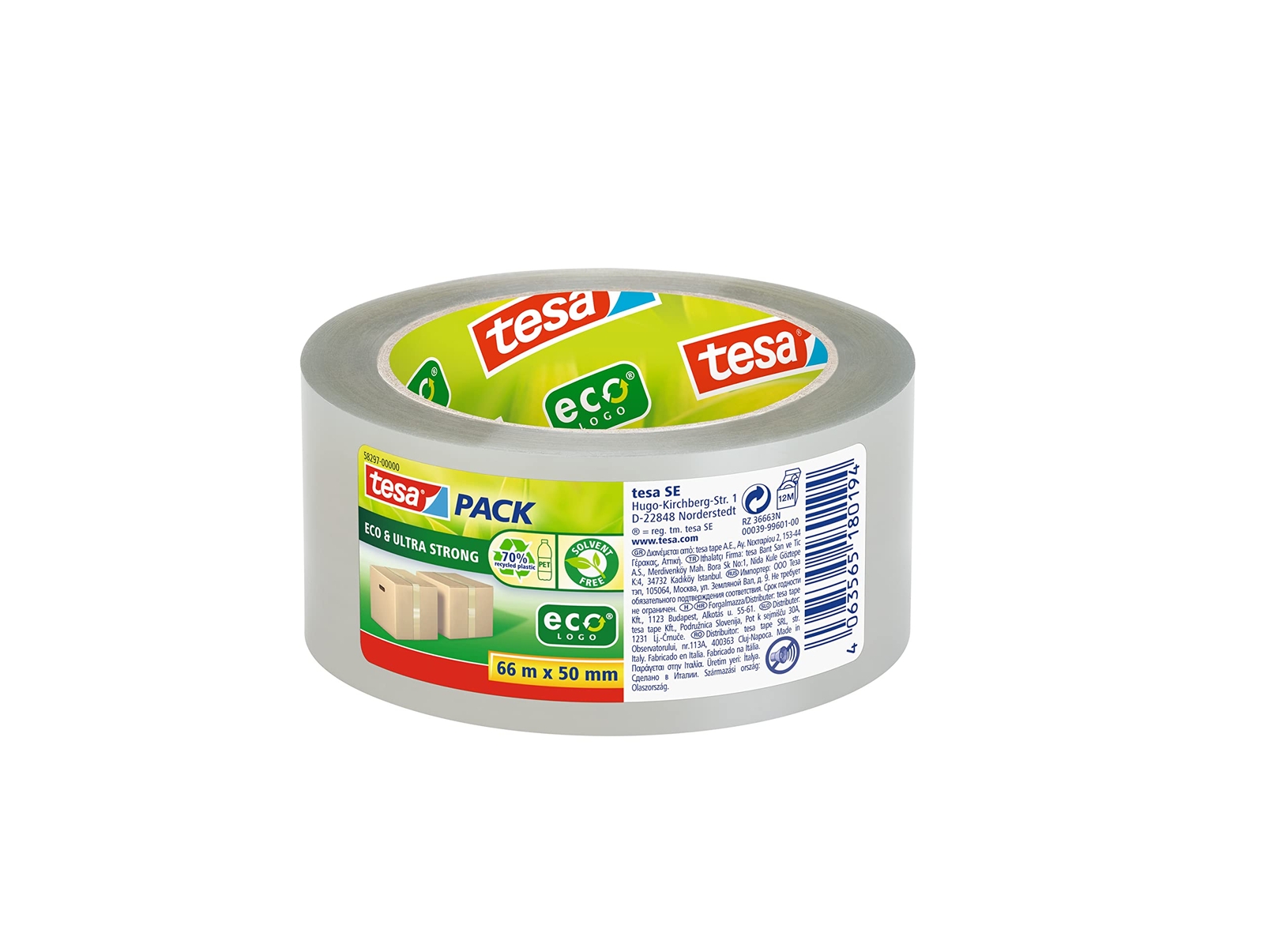 tesapack ECO & Ultra Strong ecoLogo – Transparent Plastic Packing Tape with Extr