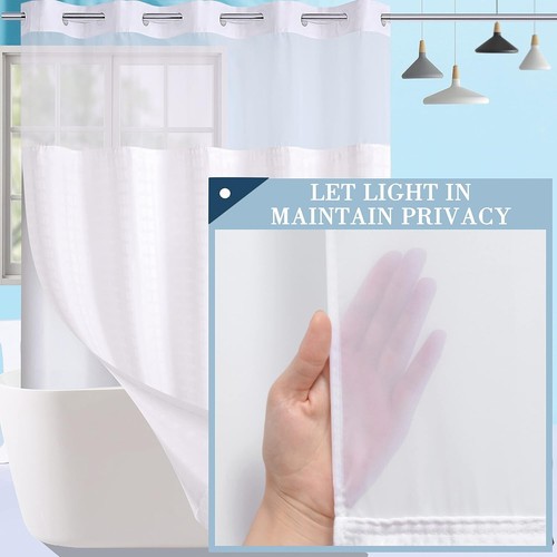 All-Season Light-Filtering Shower Curtain Set with Easy Install Flex-On Rings - Picture 6 of 9