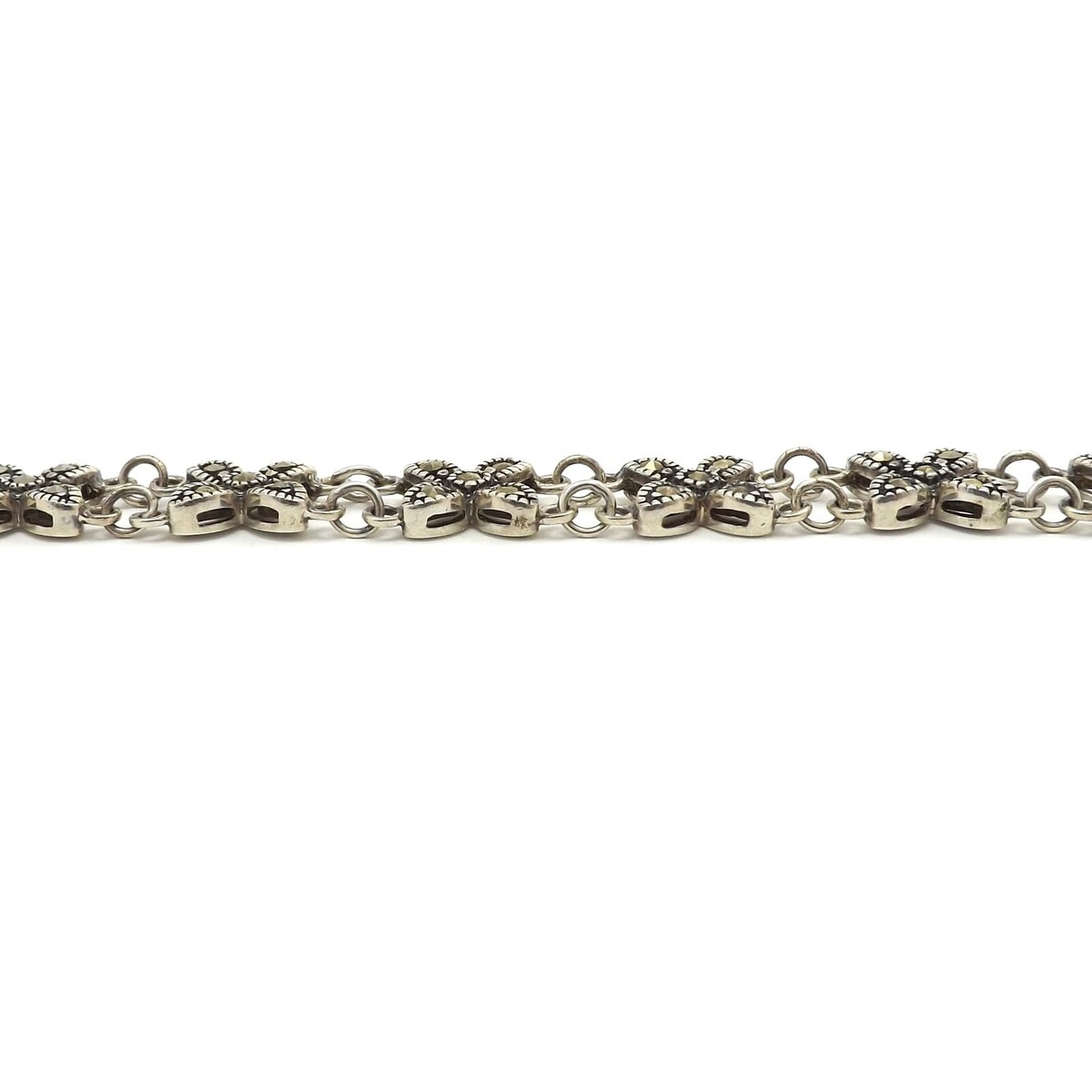 Sterling Silver 4 Leaf Flower Quatrefoil Link Marcasite