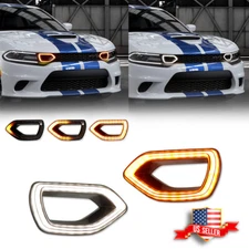 For 2015-2023 Dodge Charger SRT Scat Pack Smoke Switchback LED DRL Grille Lights