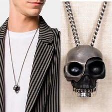 NEW $490 ALEXANDER MCQUEEN Silver Tone Brass DIVIDED SKULL Pendant NECKLACE NIB
