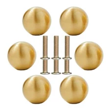 6 Pack 0.7in Solid Brass Cabinet Knobs Brushed Gold Ball Furniture Pull Handle