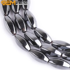 Faceted Natural Black Hematite Gemstone Loose Beads Jewelry Making 15" 7x16mm