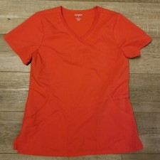 ScrubStar Stretch Scrub Top Women  s Small Solid Red Color RN 93643 3 Pockets