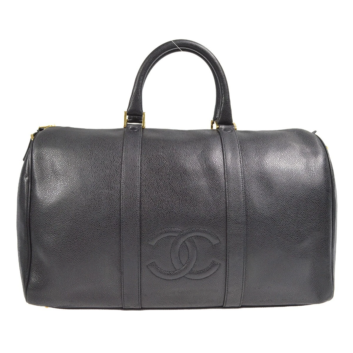 Chanel Duffle Travel Handbag Purse Black Caviar Skin 78681