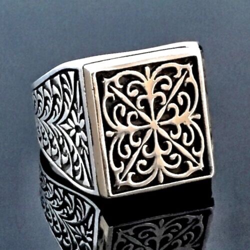 925 Sterling Silver Men's Ring Poison Box Solid Turkish Artisan Jewelry - Picture 4 of 6