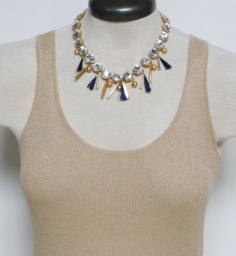 Ann Taylor Beautiful Faceted Rhinestone, Bead, and Tassel Statement Necklace