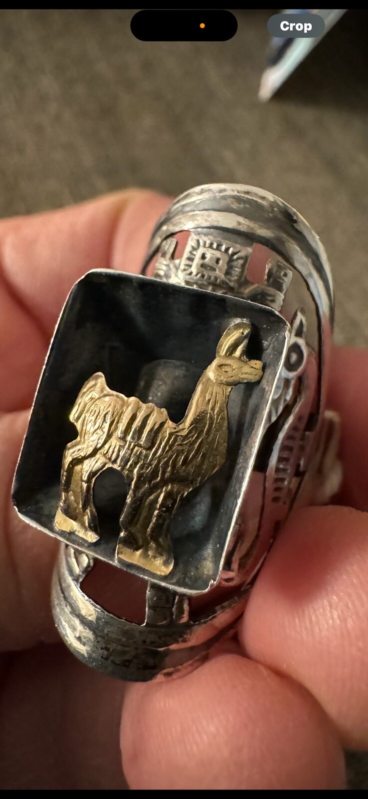 Adjustable 18k Yellow Gold Lama Llama Sterling Silver Ring Bird Lion Head Carve