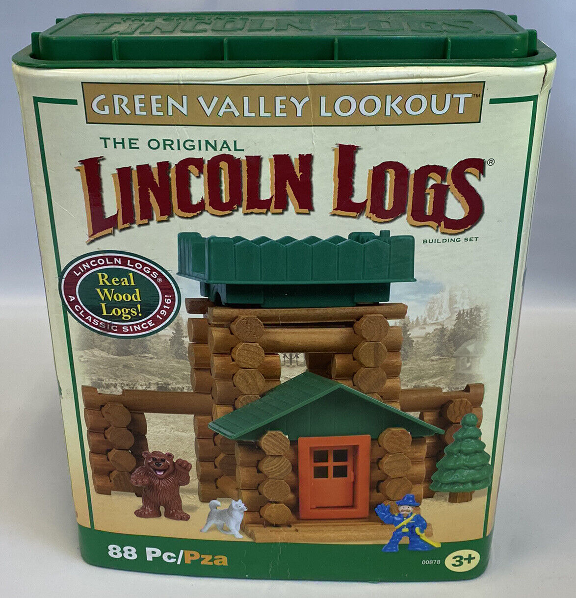 Original Lincoln Logs Green Valley Lookout Set Real Wood K’Nex Near Complete