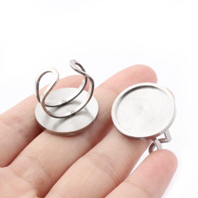 2Pcs Stainless Steel Ring Blanks 20mm Round Glass Cabochon