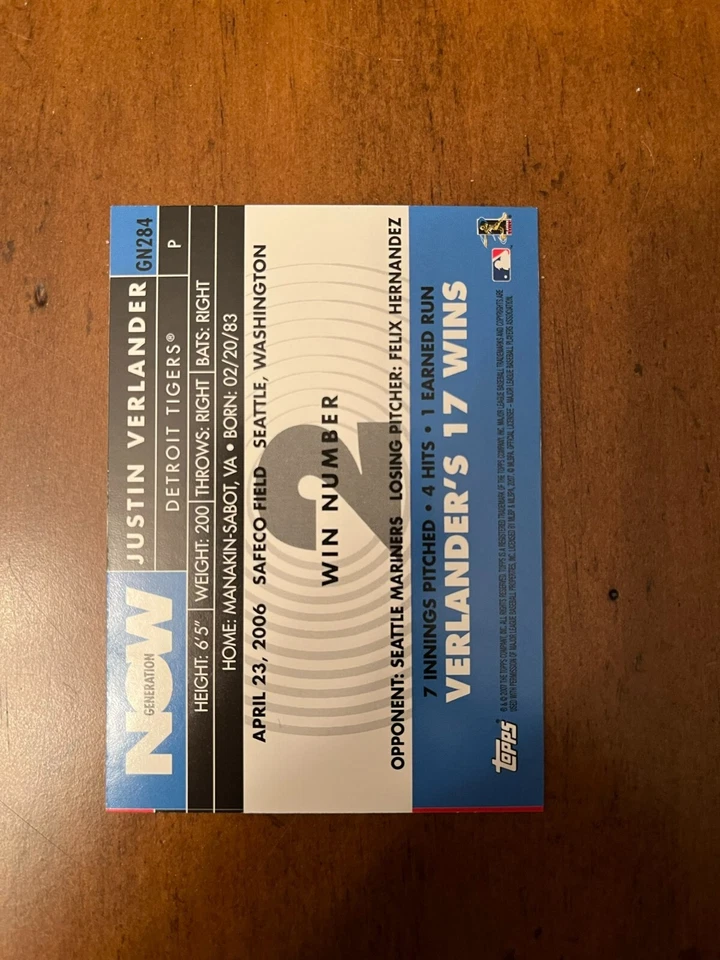 2007 Topps Generation Now Justin Verlander #GN284 - Image 2 of 2