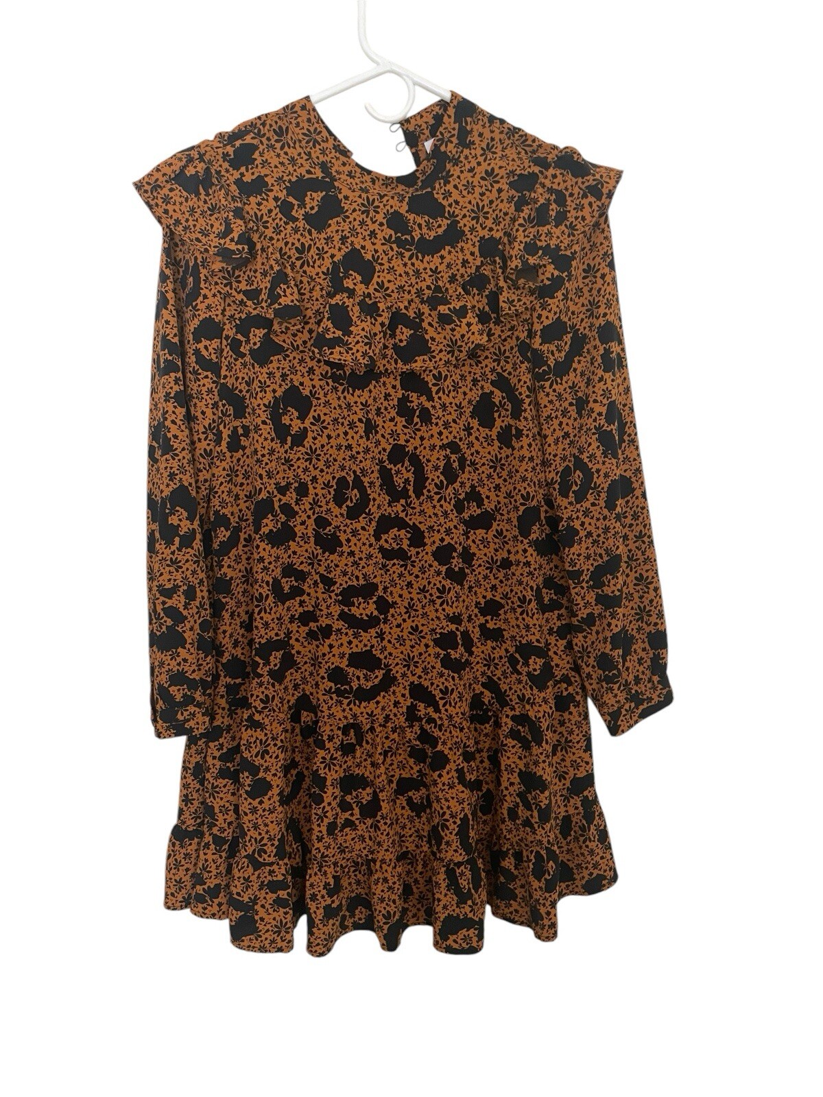 Topshop Mustard Ruffle Yoke Long Sleeve Mini Shift Dress Size 2 NWOT