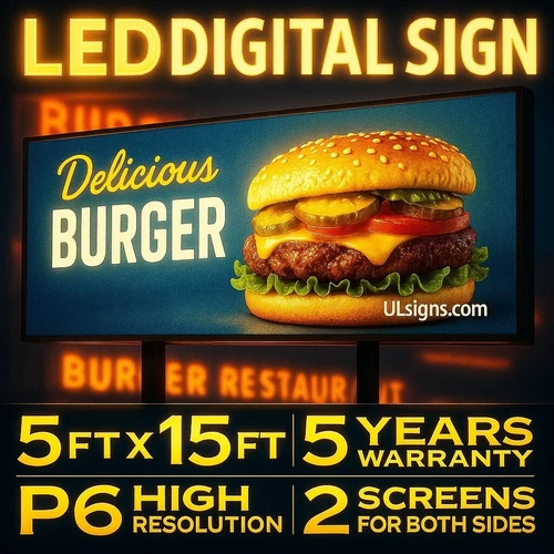 P6 LED Billboard 5x15 FT Double-Sided Outdoor Programmable High-Resolution Sign
