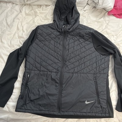 Nike Aerolayer Running Jacket Hooded Black Full Zip XL Quilted Wind AH0544-010