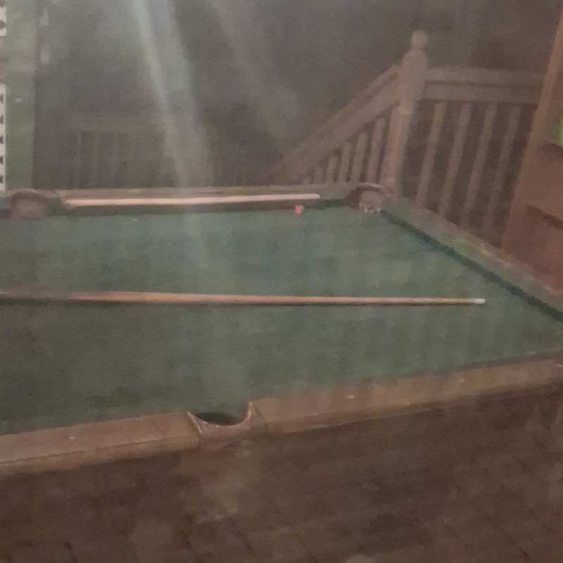 Wooden Billiard/Pool Table w/ Green Felt & Pockets, Cue Included