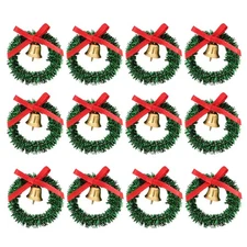 12 Pcs Mini Bell Wreath Hanging Artificial Christmas Tree Decoration