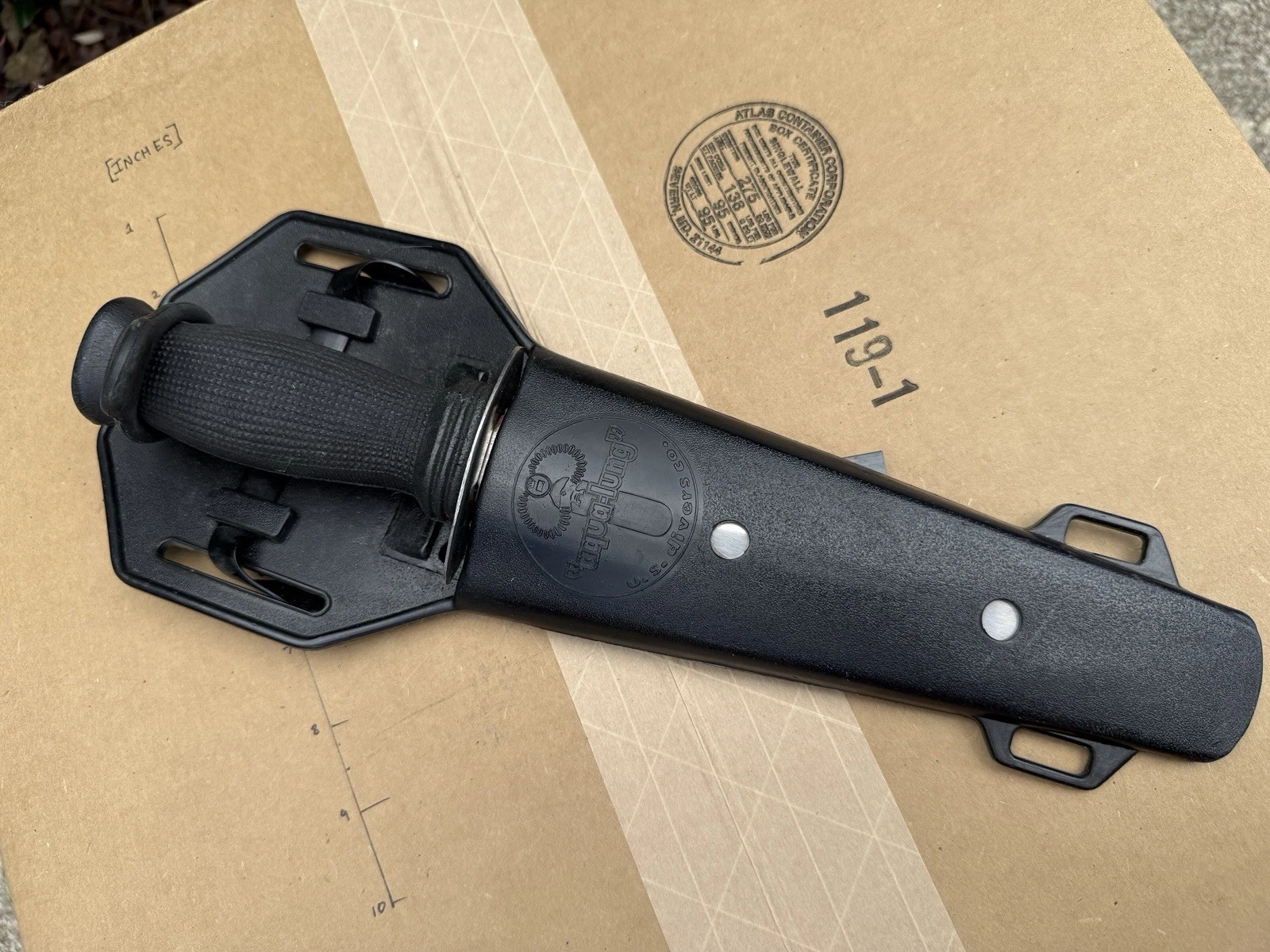 Vintage Serrated Dive Knife with US Divers Aqualung Sheath (see photos of rust)