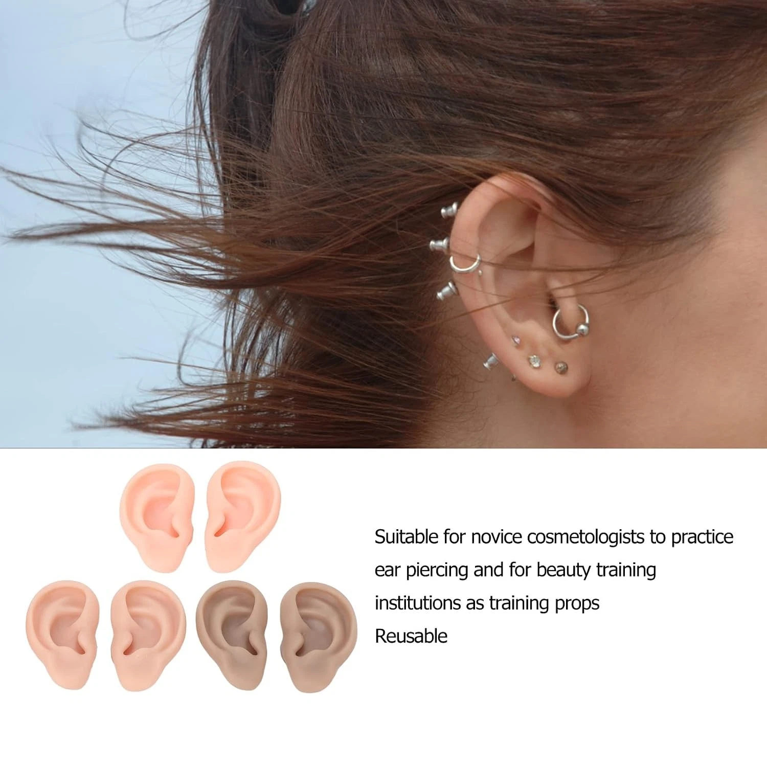 6 Pairs Silicone Ear Model for Piercing Practice - Soft Flexible Reusable Fake E image 9