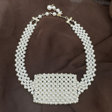 Vintage Faux Pearl Bib Choker Necklace Japan 1950s Mid Century Statement Bridal