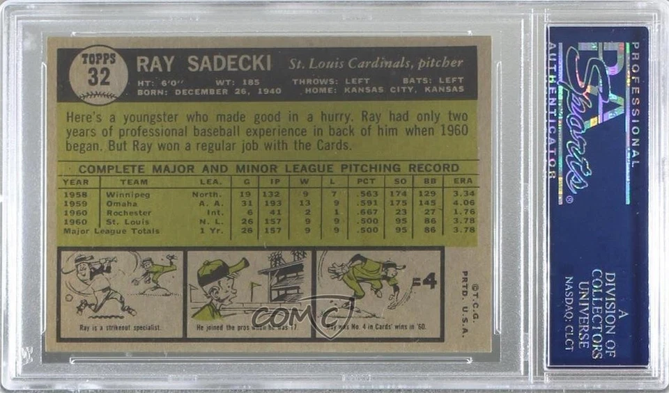 1961 Topps Ray Sadecki #32 PSA 8.5 - Image 2 of 2