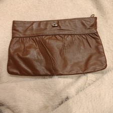 Vintage 80s EXCEL Leather Brown Zip Clutch evening Purse Bag B41