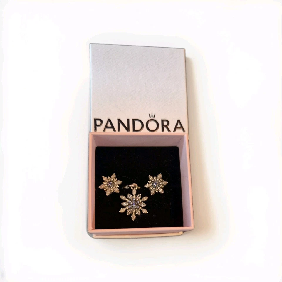 PANDORA Kristall Schneeflocke Blau Kettenanhänger und Ohrringe - Bild 2 von 4