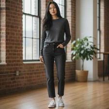 Abercrombie Fitch Size 32 14 Black Straight Ultra High Rise Mixed Material 90s