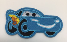 Light Blue Racing Car Embroidered Patch Cartoon Iron On 3.25 Inches