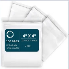 4 MIL 4" x 4" 100-1000 Size Reclosable Zip Durable Poly Bag, Multiple Bags