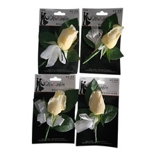 Set Of 4 Cream Color Rose Boutonnieres For Groom Groomsmen Tuxedo Wedding Prom