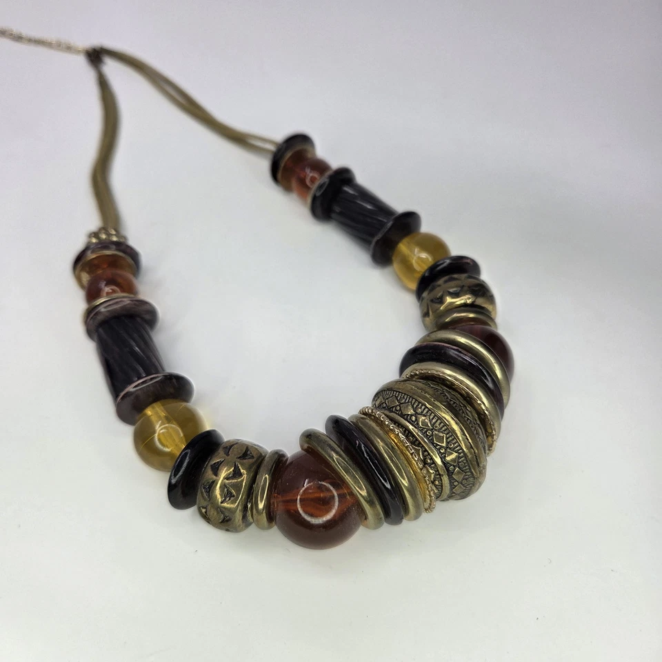 Grueso Latón Alta Calidad Tono Oro y Color Ámbar Cristal Collar 18-21" Foto 4 de 4