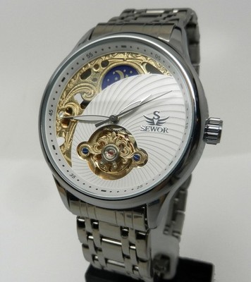 Men's Visible Flywheel Automatic Mechanical Skeleton Dial Exhibition Back Watch