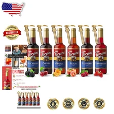 Summer Fruit Syrup Set: Torani Raspberry, Strawberry, Peach & More w/ Dispensers