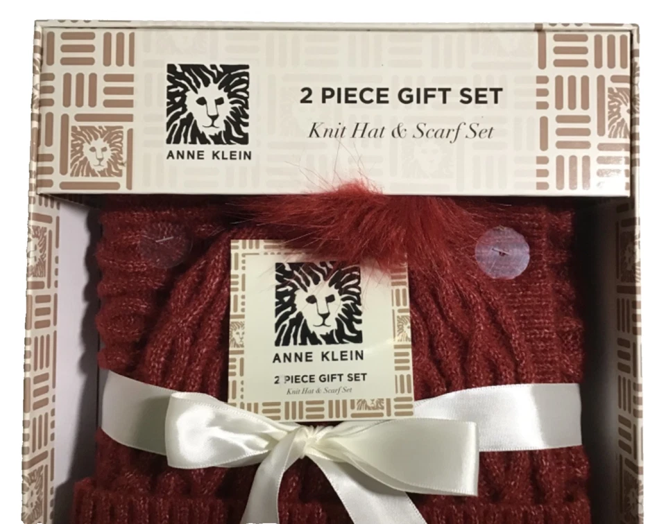 Conjunto de presente chapéu e cachecol feminino Anne Klein tamanho único Borgonha NOVO - Imagem 2 de 4