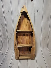 Vintage Rustic Wood Canoe W/ Paddles Boat Wall Book Shelf Nautical Cabin Decor 