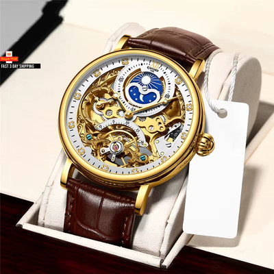 Reloj Hombre Uhren Herren KINYUED Top Marke Luxus Rosegold Skelett Tourbillon