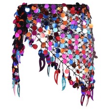 Belly Dance Hip Scarf Sequin Mesh Triangle Wrap Skirts Black 