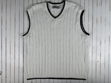 Vintage Style Cable Knit Sweater Vest Mens XL Grandpa Core Preppy Cream Cotton
