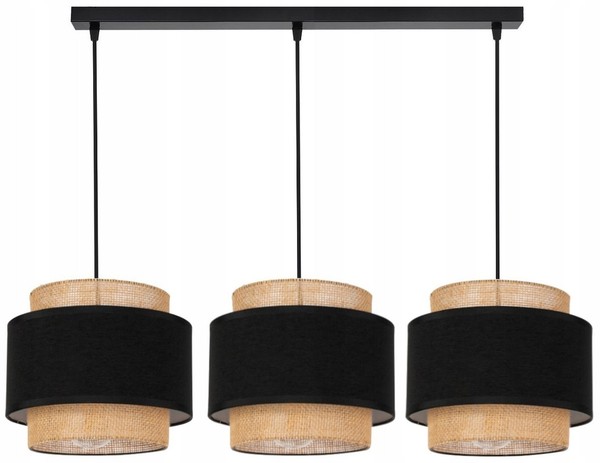 HäNgelampe 3-Flammig Stoff Schwarz Beige E27 Esstisch Pendelleuchte Esszimmer-image